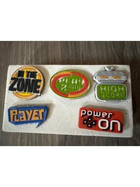 Set Of 5 Retro-Themed Rubber Faced Metal Back Pins - Gamer Style With Vibrant Co